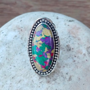 Mosaic Jasper Ring &lt;&gt; 925 Sterling Silver &lt;&gt; Gemstones can boost your creativity& emotional healing.