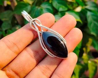 Handgefertigter Schwarzer Onyx 925 Sterling Silber Anhänger