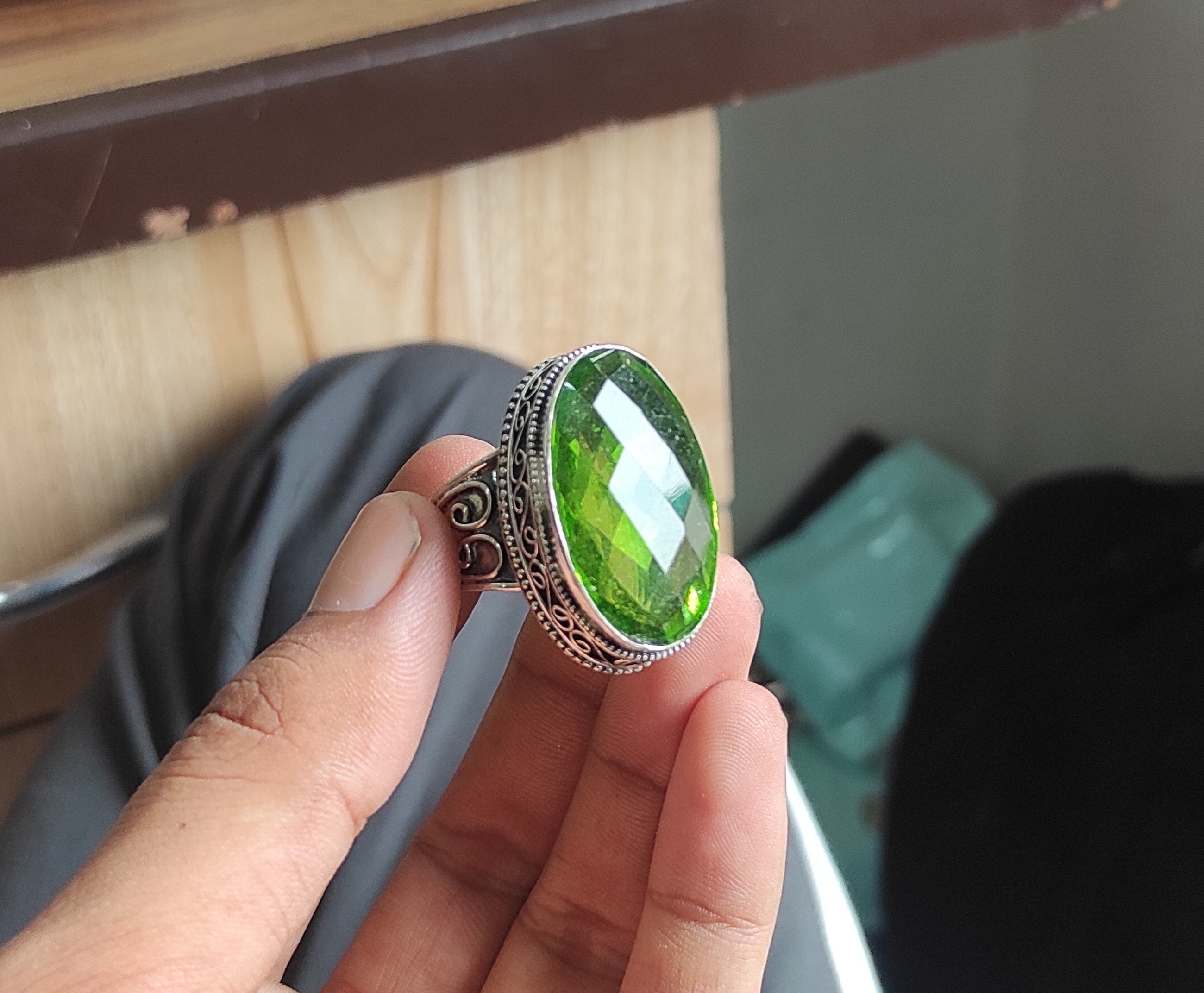 Sterling Silver 925 Quartz Emerald Anello Fatto A Mano, Anello In Stile - Foto 1