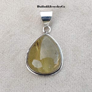 Pear Shape Golden Rutile Pendant: 925 Sterling Silver