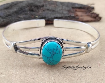 Handmade Turquoise Bangle: 925 Sterling Silver Gemstone Jewelry