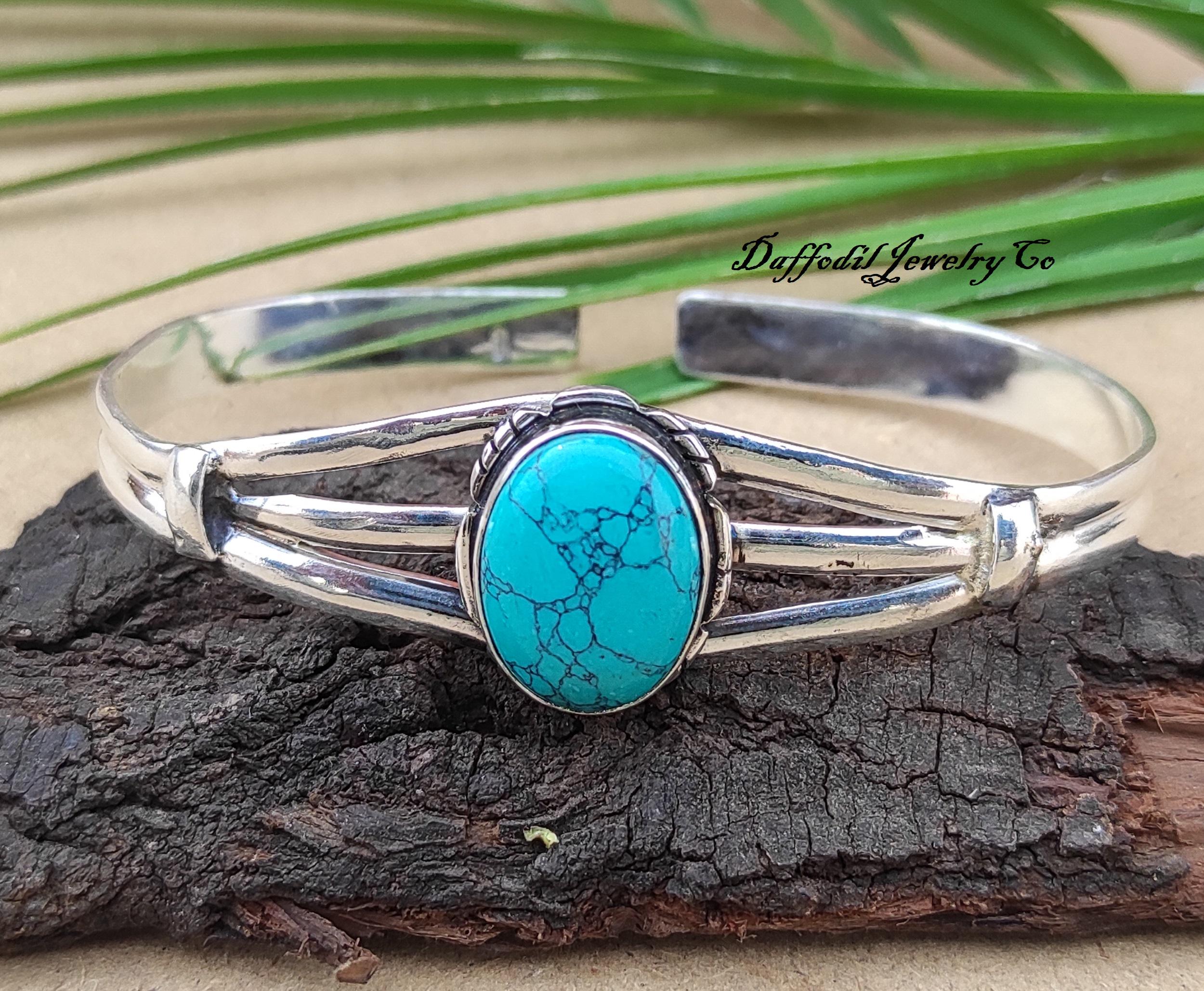 Handmade Turquoise Bangle: 925 Sterling Silver Gemstone Jewelry