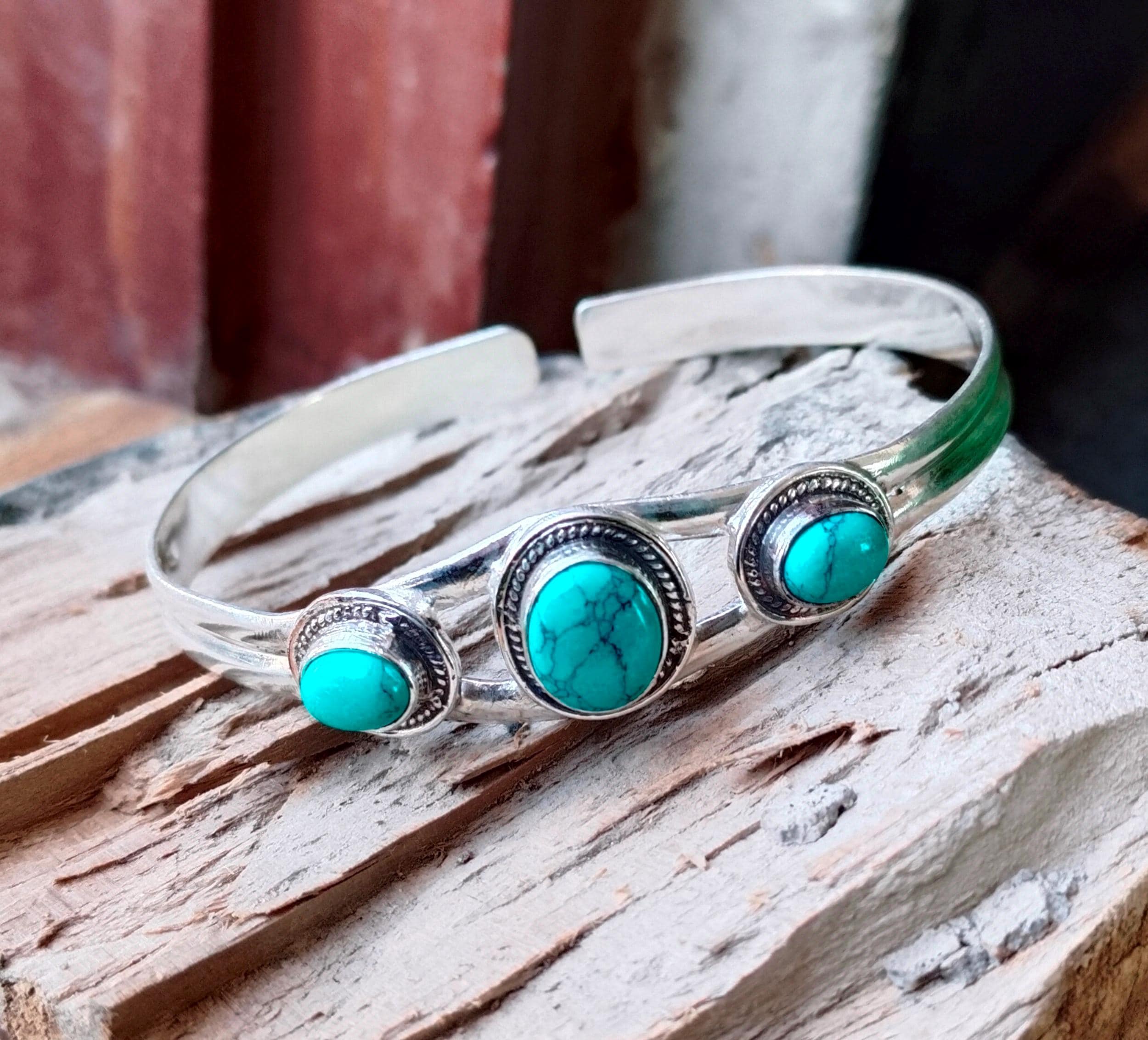 アクセサリー vintage turquoise silver925 bangle Handmade Turquoise Bangle, 925 Sterling Silver, Gemstone Jewelry