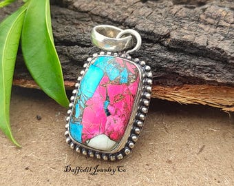 Handmade Cotton Candy Turquoise Pendant: 925 Sterling Silver Necklace