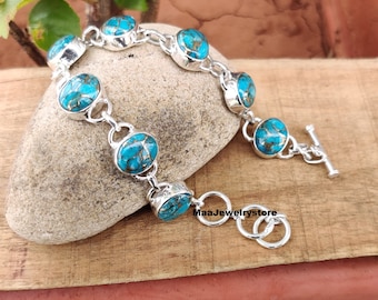 Bracciale in turchese blu rame: gioielli con pietre preziose in argento sterling 925