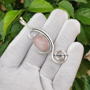Handmade Rose Quartz 925 Sterling Silver Pendant: Healing Crystal Jewelry