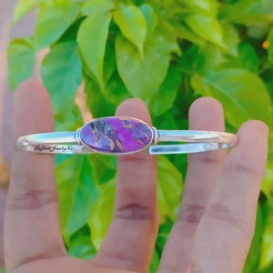 Mohave Turquoise Sterling Silver Bangle: Handmade 925 Jewelry PurpleCopperTurquois