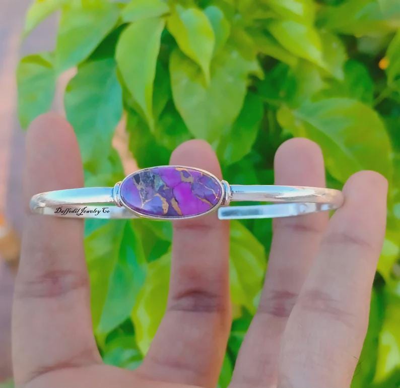 Mohave Turquoise Sterling Silver Bangle: Handmade 925 Jewelry PurpleCopperTurquois