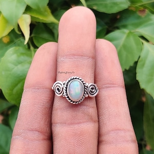 Natural Opal Sterling Silver Ring: Handmade Boho Jewelry