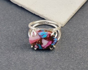 Handmade Pink Oyster Turquoise Ring: 925 Sterling Silver Jewelry
