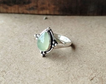 Handmade Prehnite Gemstone Ring: Sterling Silver Boho Statement