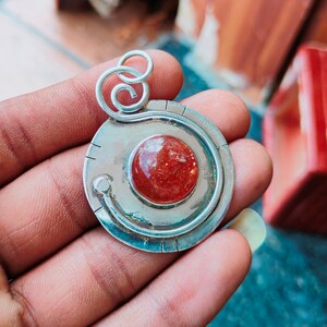 Handmade Sunstone Pendant: 925 Sterling Silver Round Stone