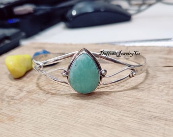 Larimar Bangle: Adjustable 925 Sterling Silver Gemstone Bracelet