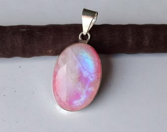 Pink Moonstone Pendant, 925 Sterling Silver, Gemstone Pendant, Handmade Pendant, Lovely Pendant, Charming Pendant, Gifts For Her