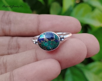 Lapis Lazuli Malachite Ring: 925 Sterling Silver Band