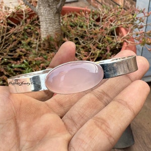 Rose Quartz Gemstone Bangle , 925 Sterling Silver Bangle , Handmade Bangle , Wedding &Aniversery Gift , Gift For Love , Wonderful Gift .