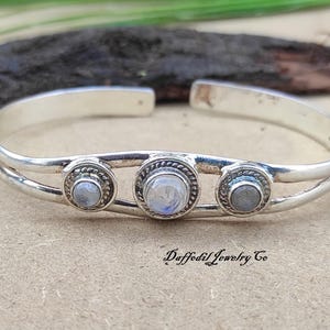Handmade Moonstone Bangle: 925 Sterling Silver Gemstone Jewelry