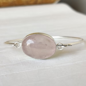 Pulsera de cuarzo rosa hecha a mano: pulsera de piedras preciosas de plata de ley 925