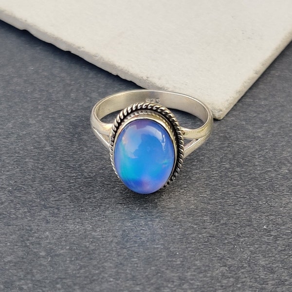 925 Sterling Silver Ring, Aurora Opal Ring, Handmade Jewelry, Birthday Gift, Engagement Ring, Gift For Her, Wedding Anniversary Ring,