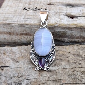 Blauer Spitzen Achat Anhänger* 925 Sterling Silber Anhänger* Handgefertigter Anhänger* Designer Anhänger* Wundervoller Anhänger* Stilvoller Anhänger* Geschenk Schmuck*