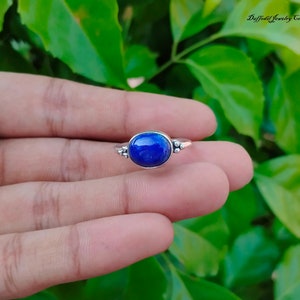Natural Lapis Lazuli 925 Sterling Silver Ring: Statement Engagement Ring