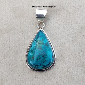 Shattukite Gemstone Pendant: 925 Sterling Silver Teardrop
