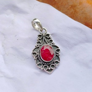 Handmade Ruby Gemstone Pendant: 925 Sterling Silver Designer Pendant