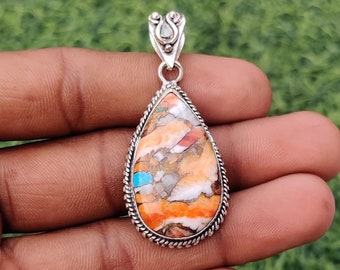 Oyster Copper Turquoise Pendant, 925 Sterling Silver, Designer Pendant, Fast Shipping, Everyday Pendant, Pear Shape Pendant, Gift Her, SP10