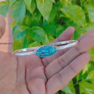 Mohave Turquoise Sterling Silver Bangle: Handmade 925 Jewelry BlueCopperTurquoise