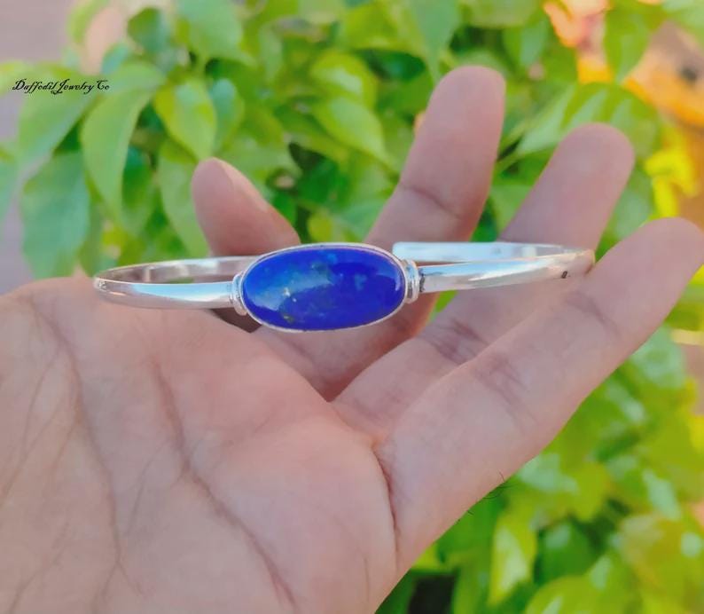 Mohave Turquoise Sterling Silver Bangle: Handmade 925 Jewelry Lapis lazuli