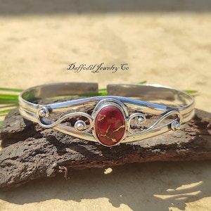 Red Mohave Turquoise Bangle: Handmade 925 Sterling Silver Boho Jewelry