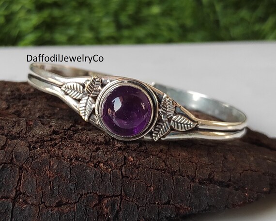 Bracelet manchette pour fille en argent sterling 925 avec améthyste et