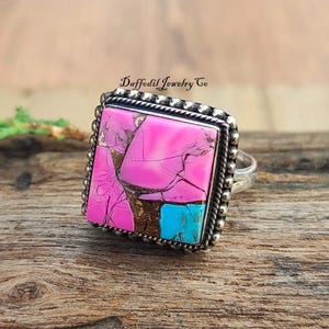 Cotton Candy Turquoise Ring: Handmade 925 Sterling Silver Band