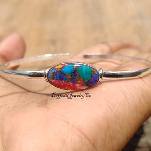 Mohave Turquoise Sterling Silver Bangle: Handmade 925 Jewelry Pink CopperTurquoise