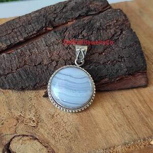Blauer Spitze Achat Anhänger, 925 Sterling Silber, handgemachter Anhänger, Edelstein Anhänger, Frauen Anhänger, Schöner Anhänger, Designer Anhänger,