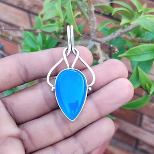 Handmade Blue Chalcedony 925 Sterling Silver Pendant