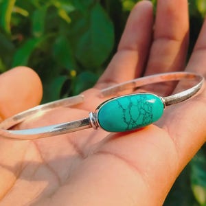 Mohave Turquoise Sterling Silver Bangle: Handmade 925 Jewelry Turquoise