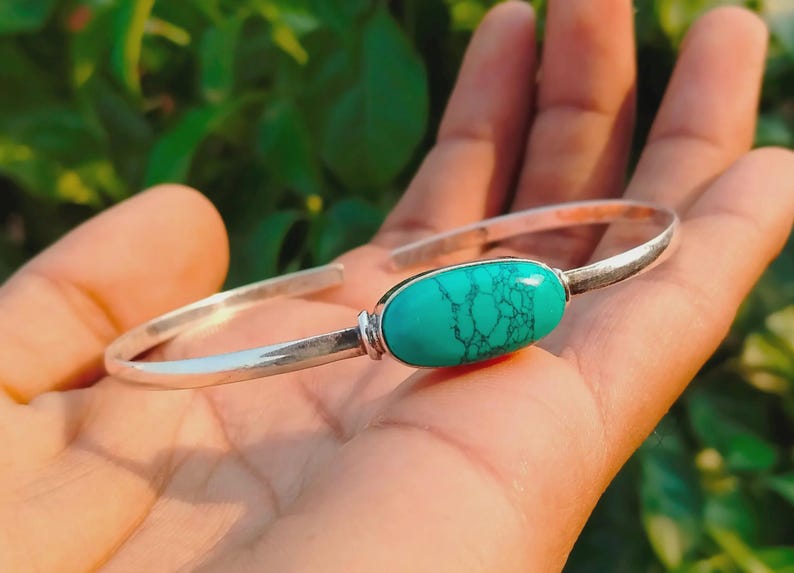 Mohave Turquoise Sterling Silver Bangle: Handmade 925 Jewelry Turquoise