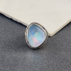 Handmade Aurora Opal Ring: 925 Sterling Silver Boho Band