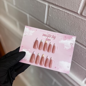 Press on Nails | Reusable | Customised | Handmade | Long stiletto | pastel French tip
