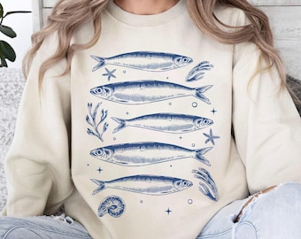 Sardine Girl Summer Shirt, Amalfi Coastal Cowgirl  Sweater, Mermaid Tinned Fish Sweatshirt, Summer Girl Apparel, Marine Sea Life TShirt 2104