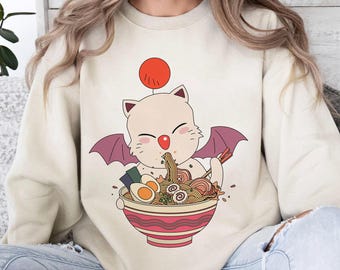 Moogle Ramen Shirt, Gaming Gift For Him, FFVII Video Games Merch Sweatshirt, Cute FF7 Fantasy Gamer Boy Tee, Gamercore Roommate Gift 2761