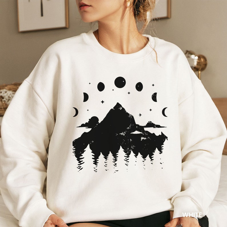Moon Phases Hiking Shirt, Outdoor Adventure Sweatshirt, Vacation T ...