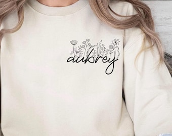 Custom Name Wildflower Shirt, Cottagecore Flower Sweatshirt, Gardening Gift For Plant Lovers, Goblincore Botanical TShirt,Floral Hoodie 1588