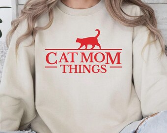 Cat Mom Things Shirt, Retro TV Inspired Cat Mama Sweatshirt, Funny Cat Stuff Gift For Cat Lover, Pet Owner Sweater, Anniversary Present 0276