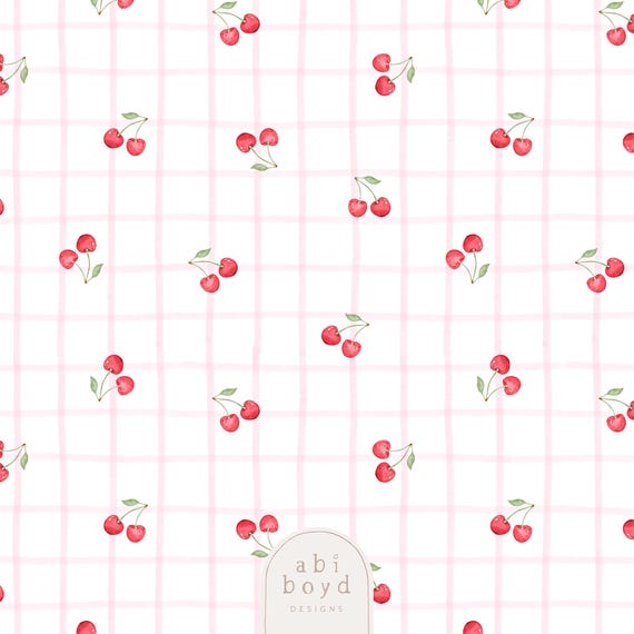 Cherries Seamless Pattern, Cute Cherry Gingham Seamless File