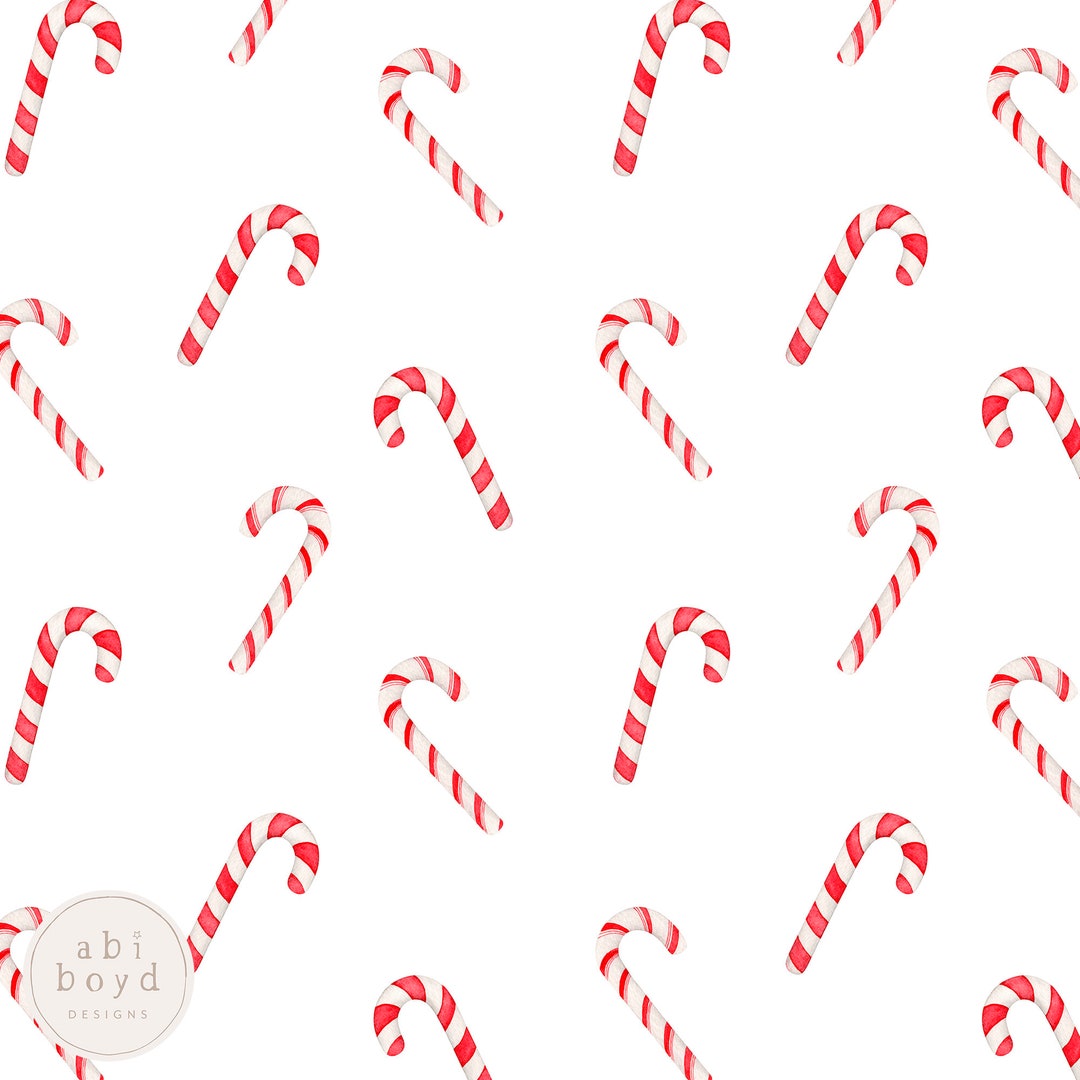 Candy Cane Fabric Design, Christmas Seamless Pattern for Commercial Use