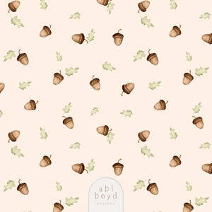 Patrón de bellota en acuarela, mosaico repetido, patrón de superficie otoñal, patrón otoñal sin costuras