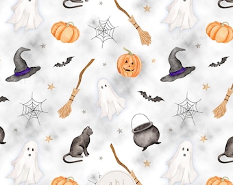 Halloween Seamless Pattern File for Commercial Use, Ghost seamless file, Pumpkin Print, Digital Paper