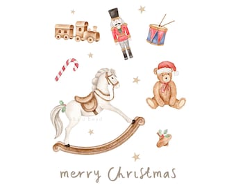 Christmas PNG sublimation file, Christmas Toys heat transfer design, vintage Christmas toys, rocking horse, nutcracker, transfer